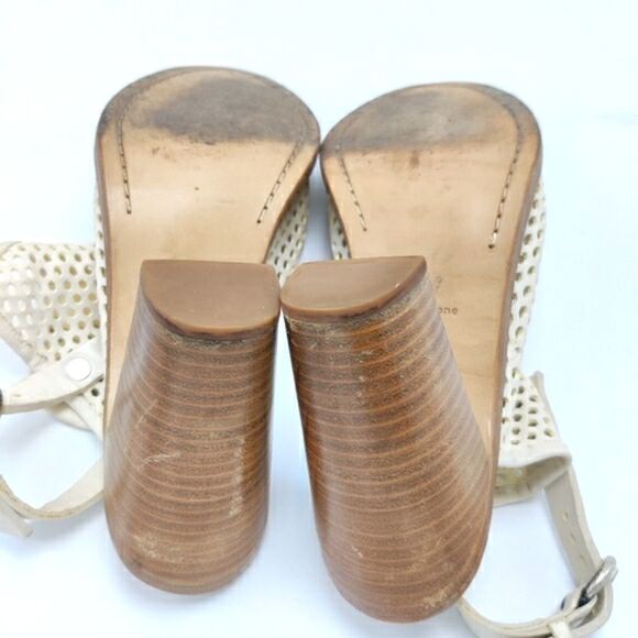 Rag and Bone "Wyatt" White Leather Open Toe Slingback Stacked Heel Sandal Bootie - Picture 13 of 16